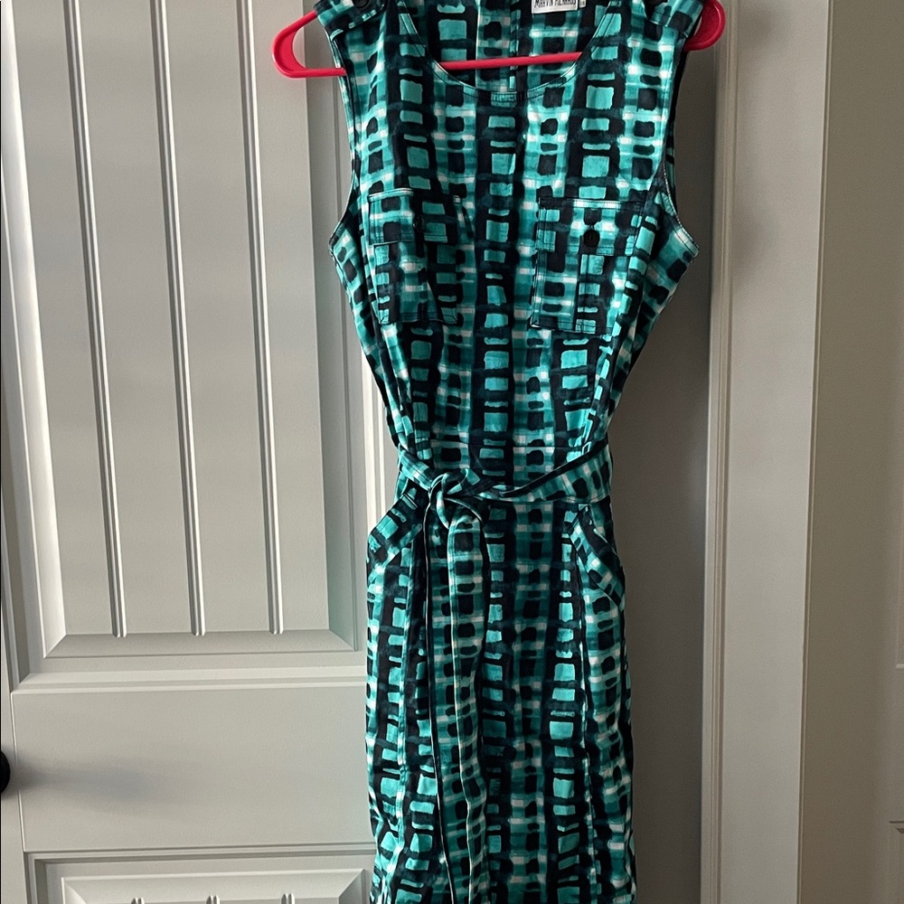 Marvin Richards Teal and Black Geometric Midi Dress